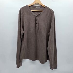 Marine Layer Henley Neck Waffle Knit Pullover Green Sweatshirt Men's Large Warm